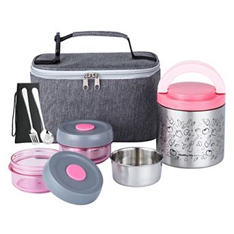 Lille Home Lunch Box Set, Insulated Bento Box,2 Food Containers, A Lunch Bag, A Portable Cutlery Set
