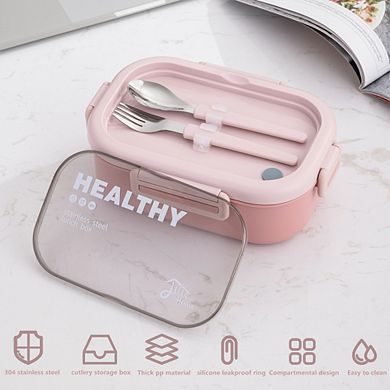 Lille Home 28OZ Stainless Steel Leakproof 2-Compartment Bento Lunch Box/Portion Control Food Container With Lunch Bag And Cutlery Set
