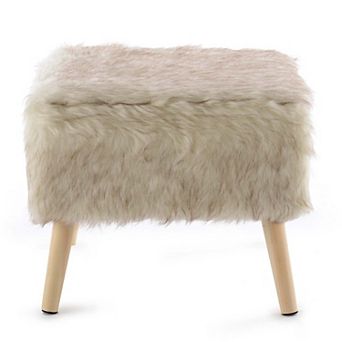 Cheer Collection Faux Fur Wood Leg Stool