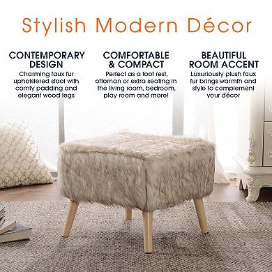 Cheer Collection Faux Fur Wood Leg Stool