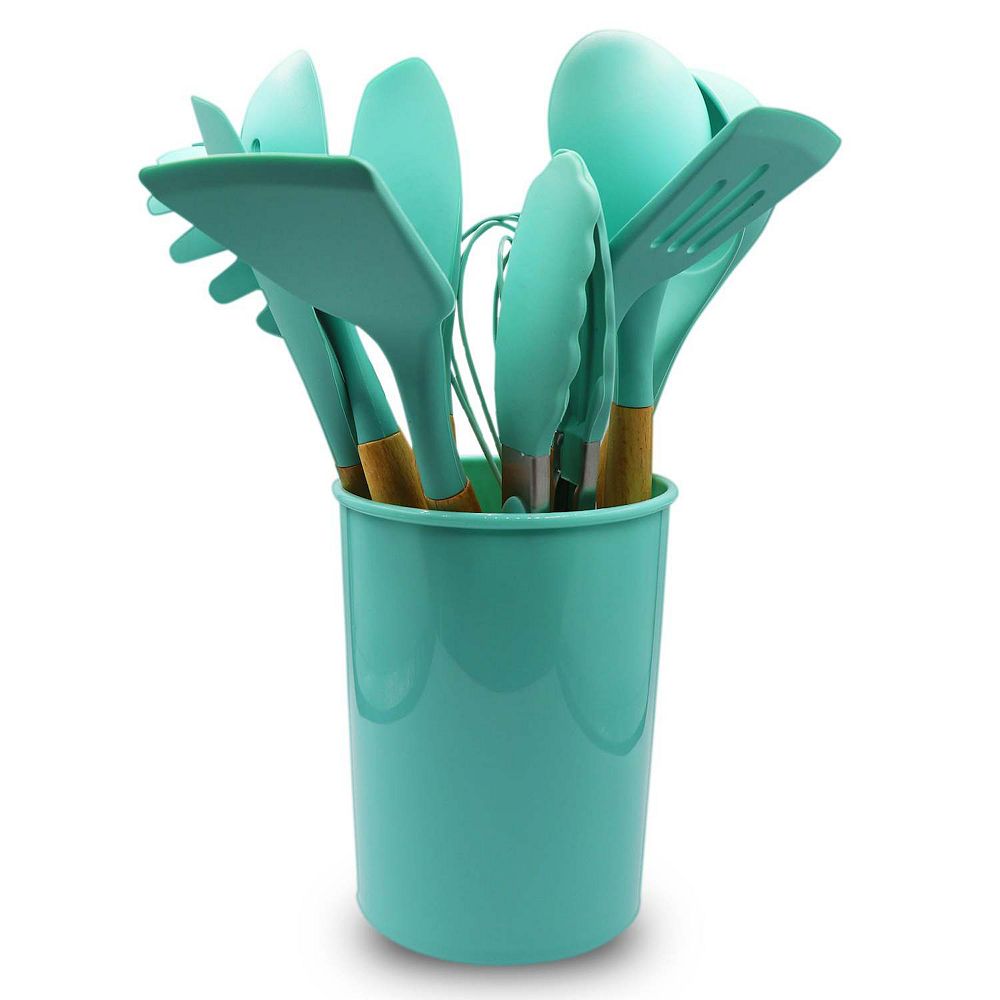 Cheer Collection 12 Piece Silicone Spatula Set with Wooden Handles ...