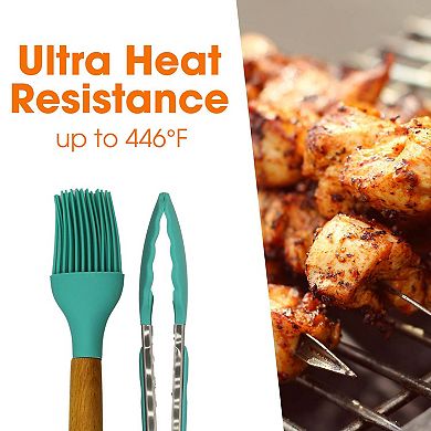 Cheer Collection 12 Piece Silicone Spatula Set with Wooden Handles Premium Cooking Utensils