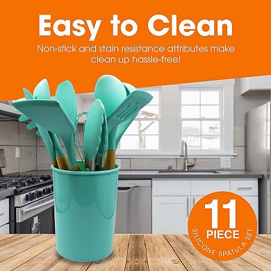 Cheer Collection 12 Piece Silicone Spatula Set with Wooden Handles Premium Cooking Utensils