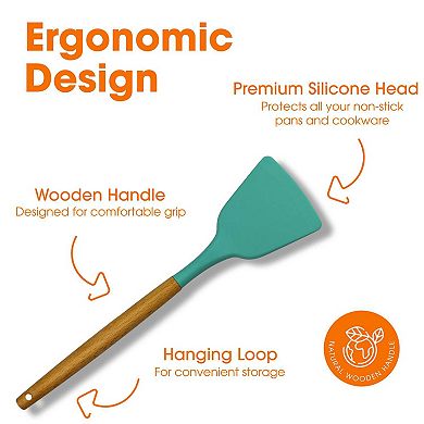 Cheer Collection 12 Piece Silicone Spatula Set with Wooden Handles Premium Cooking Utensils