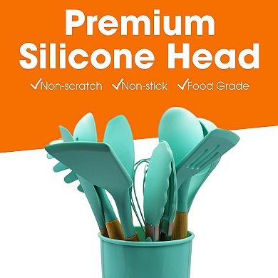 Cheer Collection 12 Piece Silicone Spatula Set with Wooden Handles Premium Cooking Utensils