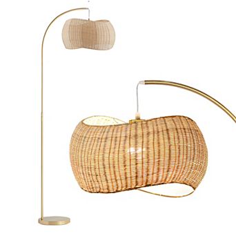 Brightech Wave Pendant 81" Led Arc Floor Lamp With Wicker Shade