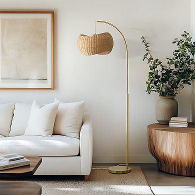 Brightech Wave Pendant 81" Led Arc Floor Lamp With Wicker Shade