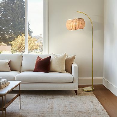 Brightech Wave Pendant 81" Led Arc Floor Lamp With Wicker Shade
