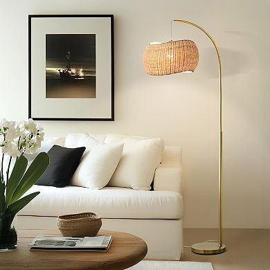 Brightech Wave Pendant 81" Led Arc Floor Lamp With Wicker Shade