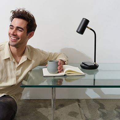 Brightech Ezra 16.5" Led Table Lamp With Wireless Charging Pad And Rotating Shade