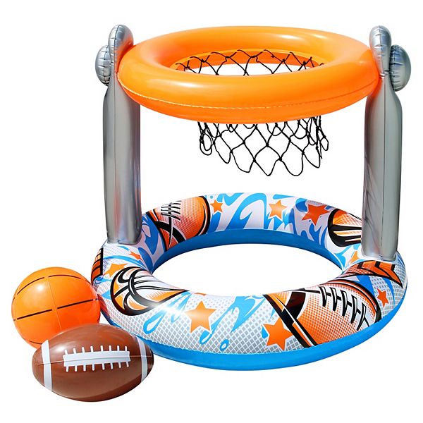 Banzai 2 'N 1 Swimming Pool Sport Combo Set, Inflatable Basketball Hoop and Football Target Outdoor Games for Adults and Family