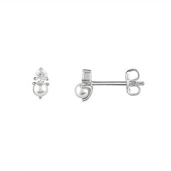 PRIMROSE Sterling Silver 3 mm Glass Pearl & Cubic Zirconia Stud Earrings
