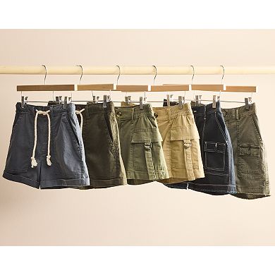 Juniors' SO® High Rise Utility Rope Tie Patch Pocket Shorts