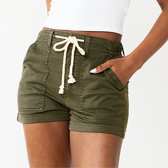 Juniors' SO® High Rise Utility Rope Tie Patch Pocket Shorts