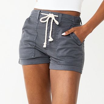 Juniors' SO® High Rise Utility Rope Tie Patch Pocket Shorts