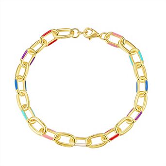 Argento Forte 14k Gold Over Silver Colorful Enamel Accent Link Chain Bracelet
