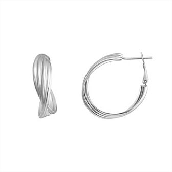 Argento Forte Sterling Silver Ribbed Twist Omega Hoop Earrings