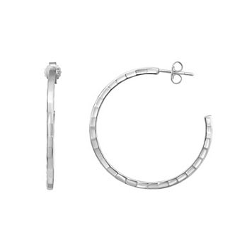 Sterling Silver Texture Accent Hoop Earrings