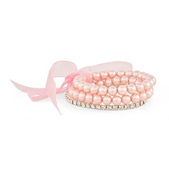 You're Invited Silver Tone Crystal & Simulated Pearl Stretch Bracelets Set