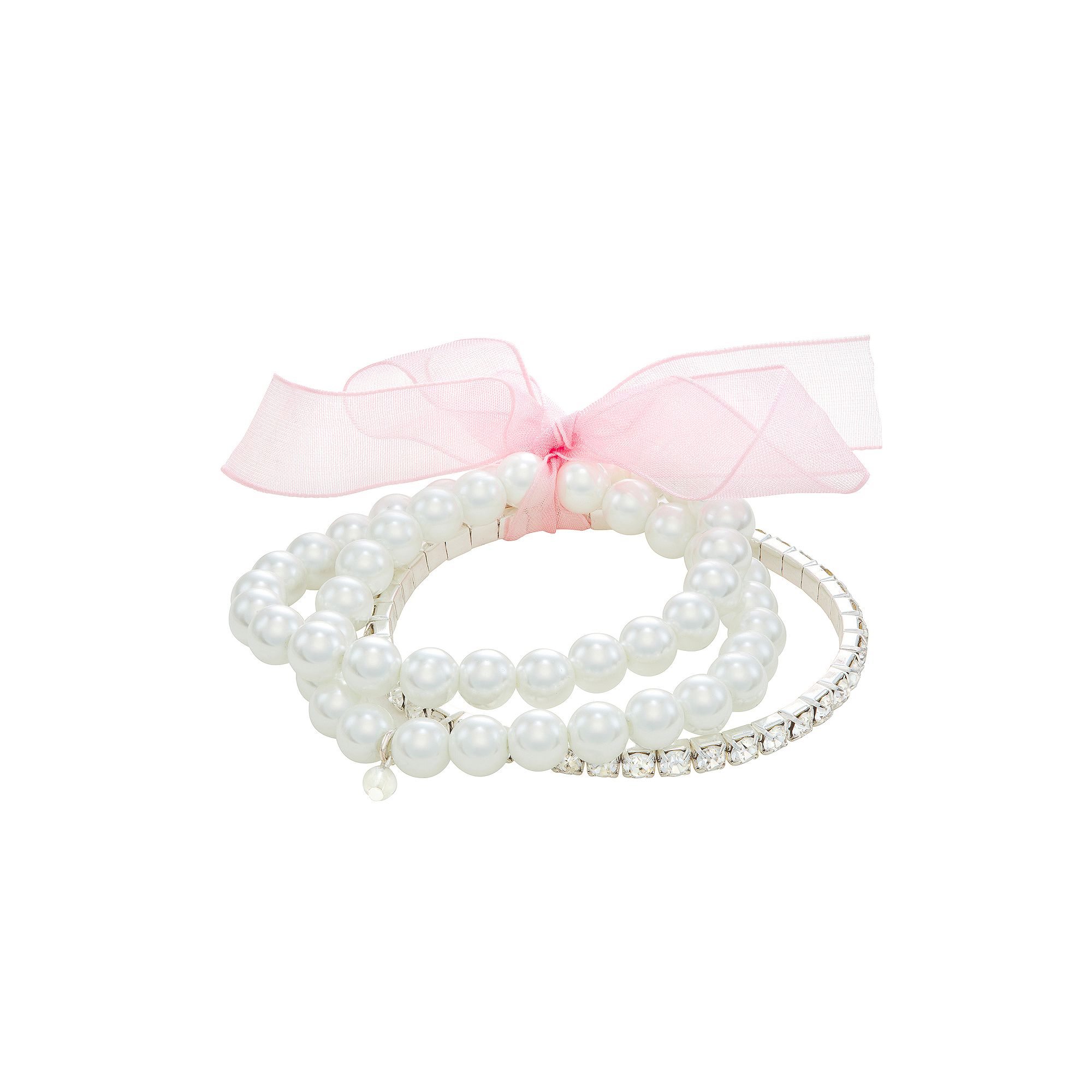 Youre Invited Silver Tone Crystal & Simulated Pearl Stretch Bracelets Set,
