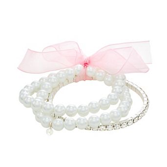 You're Invited Silver Tone Crystal & Simulated Pearl Stretch Bracelets Set