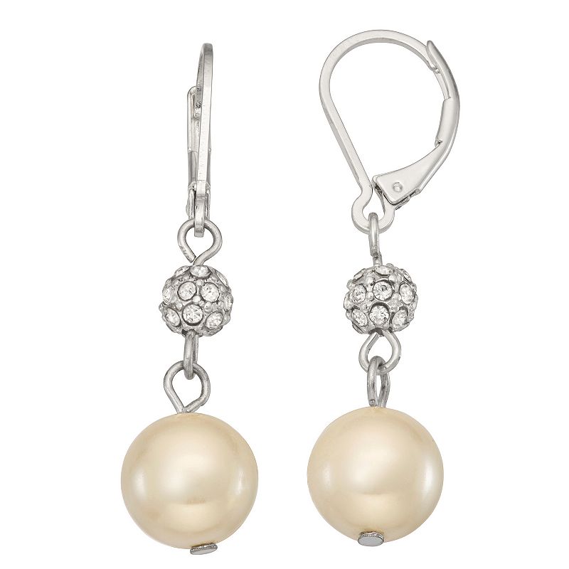 Youre Invited Silver-Tone Leverback Simulated Pearl Double Drop Earrings, 