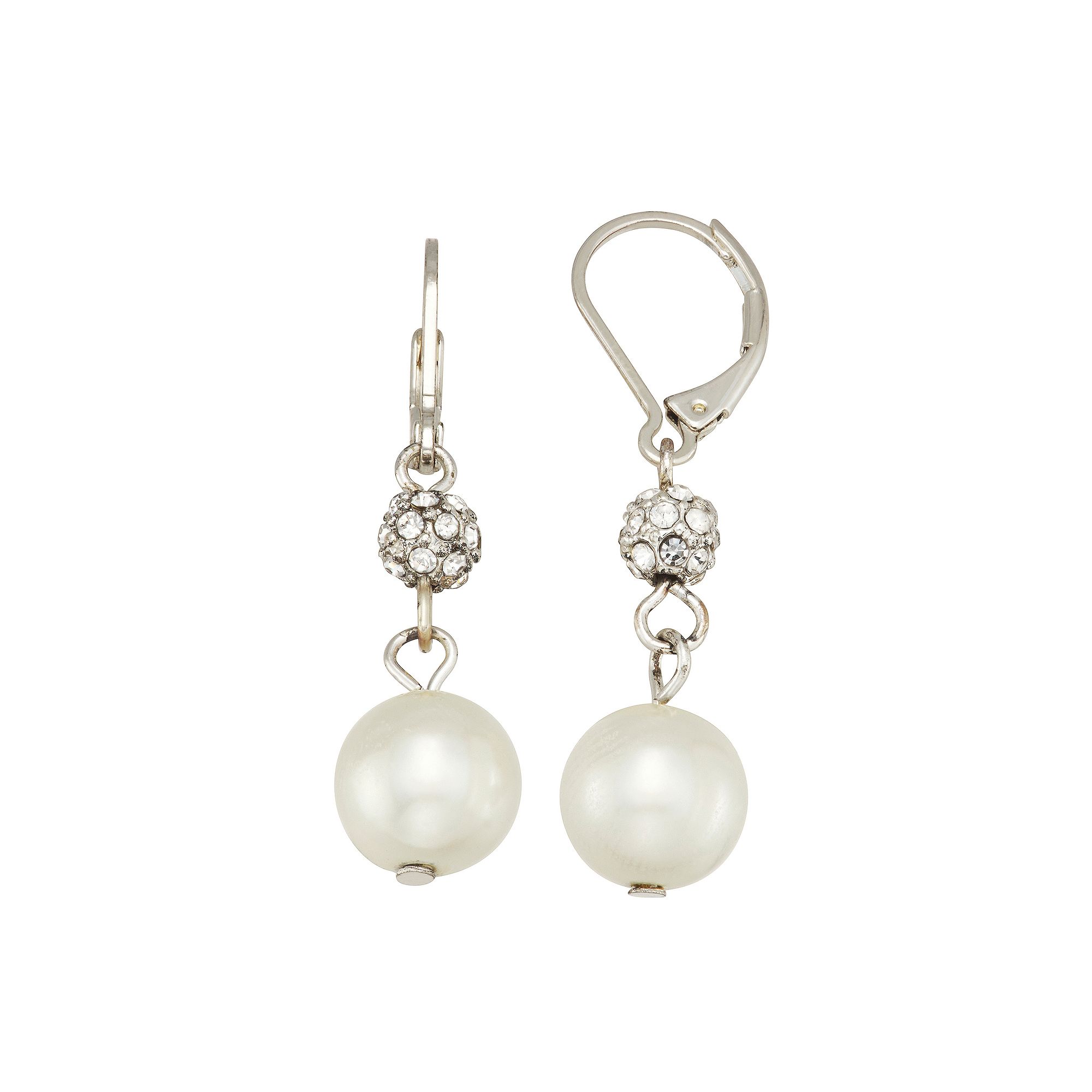 Youre Invited Silver-Tone Leverback Simulated Pearl Double Drop Earrings, 