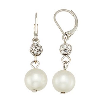 You're Invited Silver-Tone Leverback Simulated Pearl Double Drop Earrings
