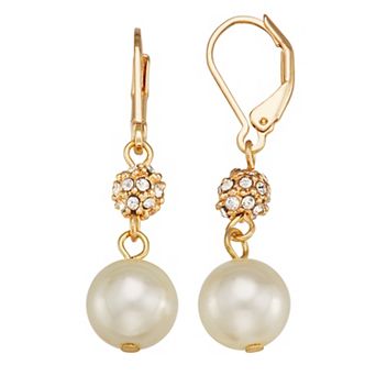 You're Invited Silver-Tone Leverback Simulated Pearl Double Drop Earrings