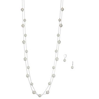 You're Invited Silver Tone Simulated Pearl Earring and Necklace Set