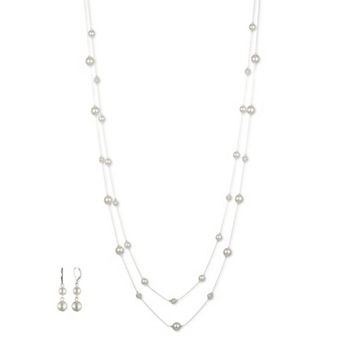 You're Invited Silver Tone Simulated Pearl Earring and Necklace Set