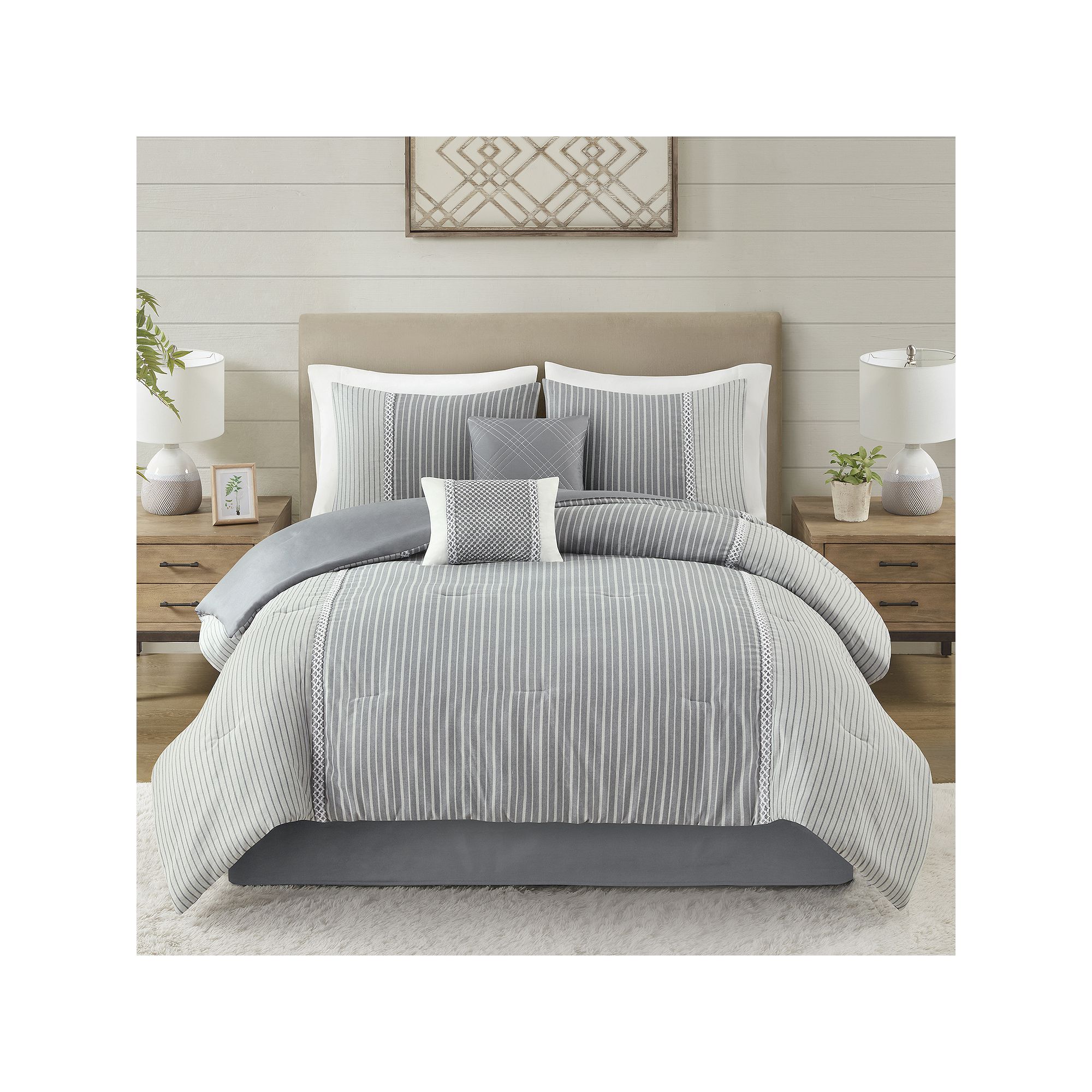 Madison Park Bristol 6-Piece Striped Comforter Set With Throw Pillows, Cham