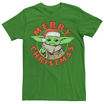 Men's Star Wars The Mandalorian Grogu Merry Christmas Portrait Tee