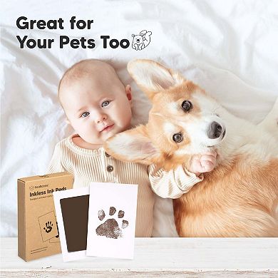 Keababies 2pk Inkless Ink Pad For Baby Hand And Footprint Kit, Clean Touch Dog Paw, Nose Print Kit