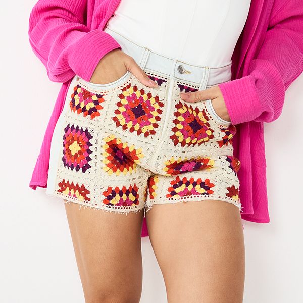 crochet denim shorts