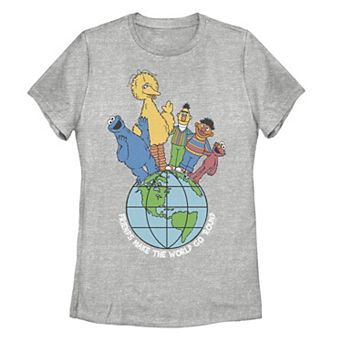 Juniors' Sesame Street Characters & Earth Graphic Tee