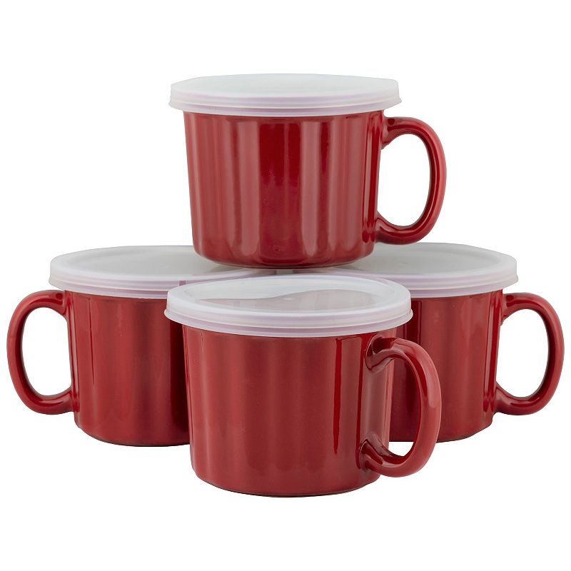 10 Strawberry Street 4-pc. Soup Mug with Lid Set, Red, SOUP CUP