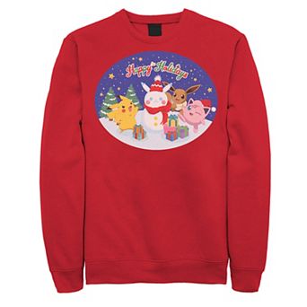 Men's Pokemon Happy Holidays Pikachu Jigglypuff Eevee Sweatshirt