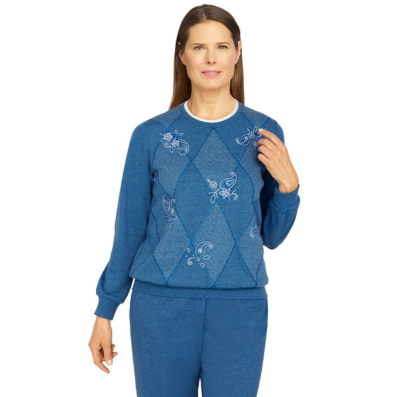 Womens Alfred Dunner Floral Park Spliced Crewneck Long Sleeve Top, Size: X