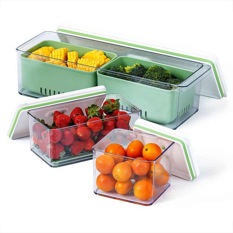 Lexi Home Veggie Acrylic Food Storage Container Organizer with Vented Lids 3-Pack