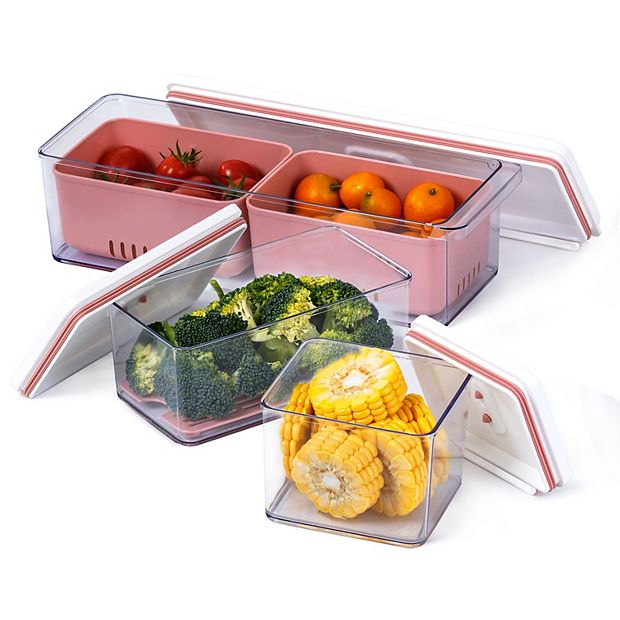 Lille Home Stackable Produce Saver, Organizer Bins/Storage Containers With  Removable Drain Tray, Set of 3