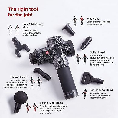 Skymall Percussion Massage Gun Deep Tissue for Athletes Cordless Handheld 30-Speed Percussive Muscle Massage Therapy + 10 Heads, LCD Screen & Carry Case For Back, Neck & Body Pain, & Athlete Recovery
