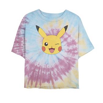Juniors' Pokémon Pikachu Wink Face Tie-Dye Cropped Tee