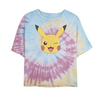 Juniors' Pokémon Pikachu Wink Face Tie-Dye Cropped Tee