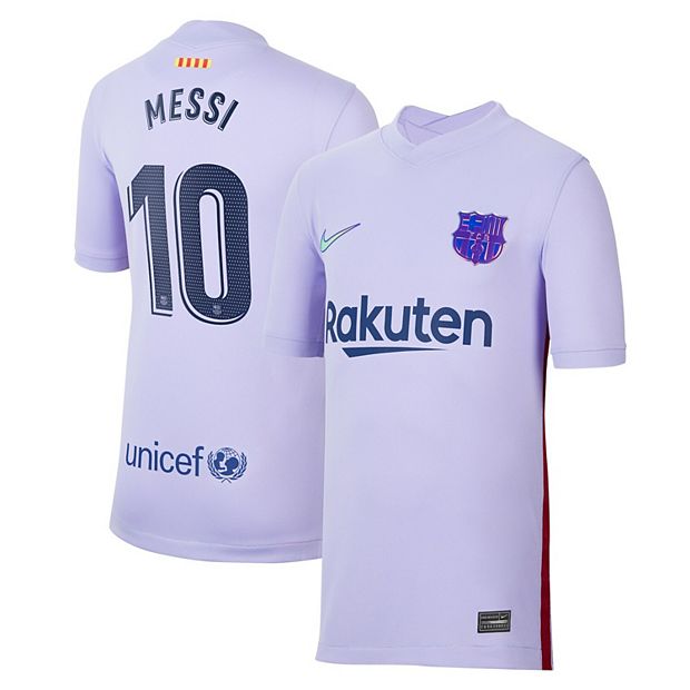 Youth Nike Lionel Messi Purple Barcelona 2021/22 Away Stadium