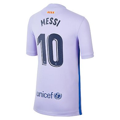 Youth Nike Lionel Messi Purple Barcelona 2021/22 Away Stadium Replica ...