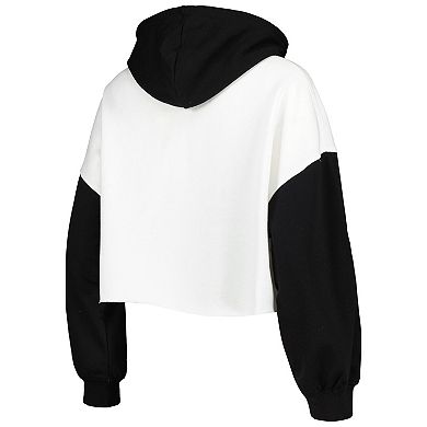 Women's Gameday Couture White/Black Clemson Tigers Good Time Color Block Cropped Hoodie
