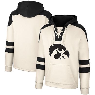 Men's Colosseum Cream Iowa Hawkeyes Lace-Up 4.0 Vintage Pullover Hoodie