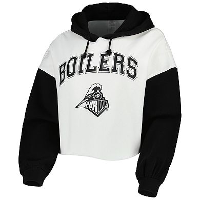 Women's Gameday Couture White/Black Purdue Boilermakers Good Time Color Block Cropped Hoodie