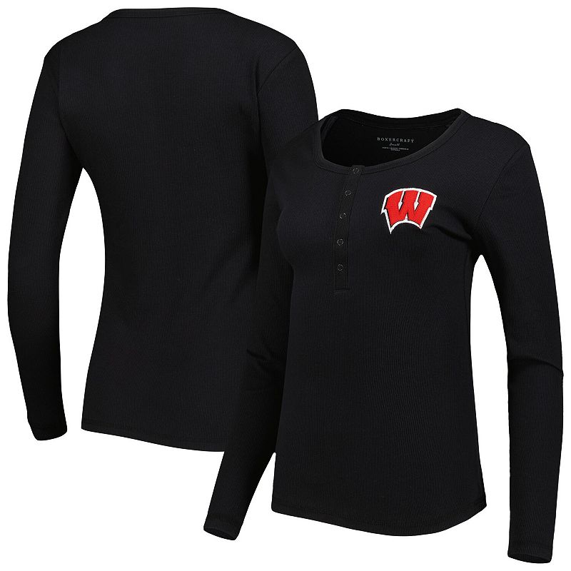 Womens Black Wisconsin Badgers Harper Henley Long Sleeve T-Shirt, Size: Sm